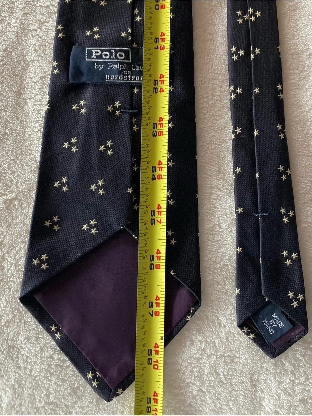 Vintage Polo Ralph Lauren Mens 100% Silk tie. Black/gold stars. Made by hand USA